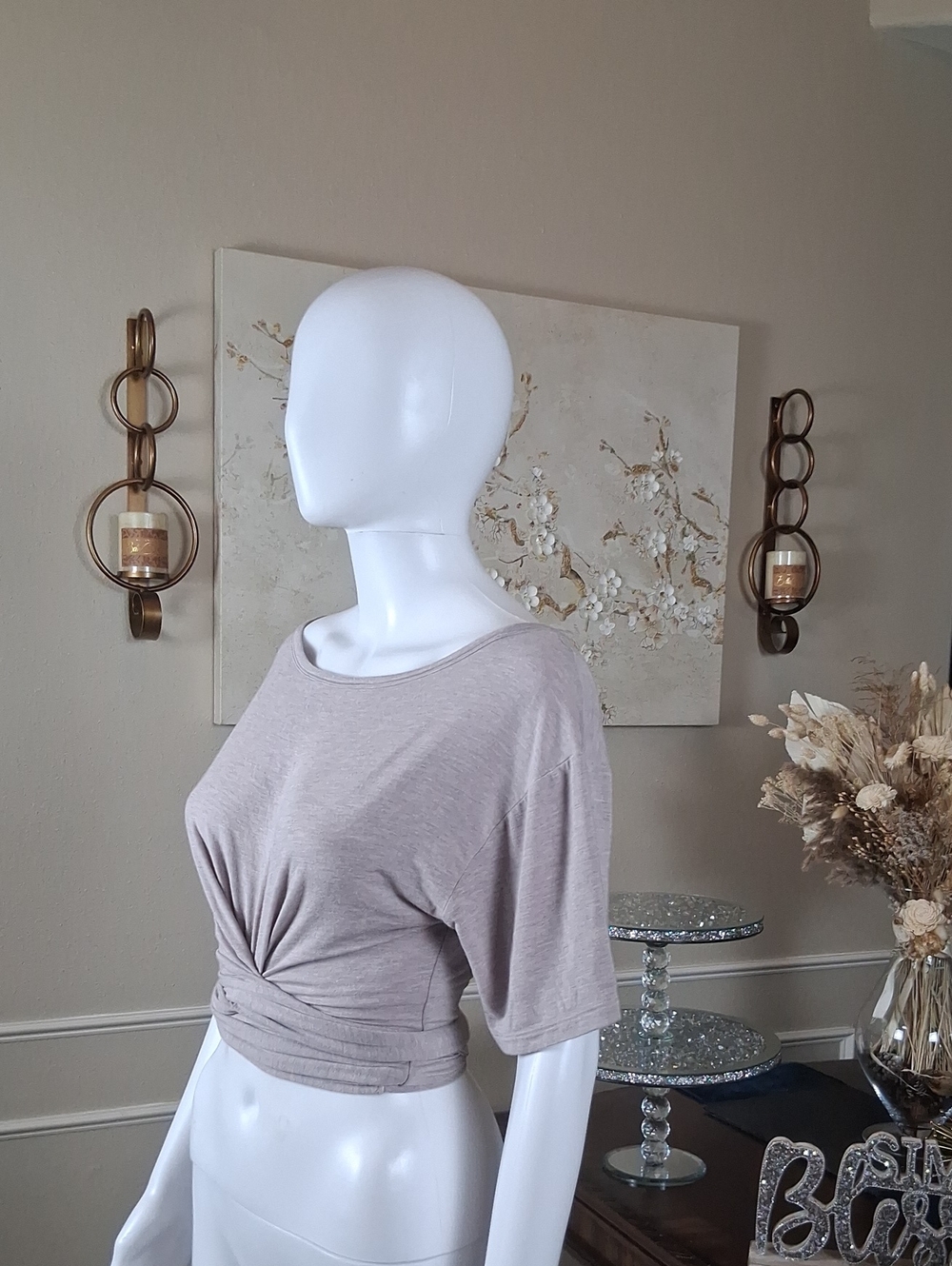 Victoria's Secret Women's Knot-Front Wrap Short Sleeve Top in Light Gray Medium - Picture 7 of 14
